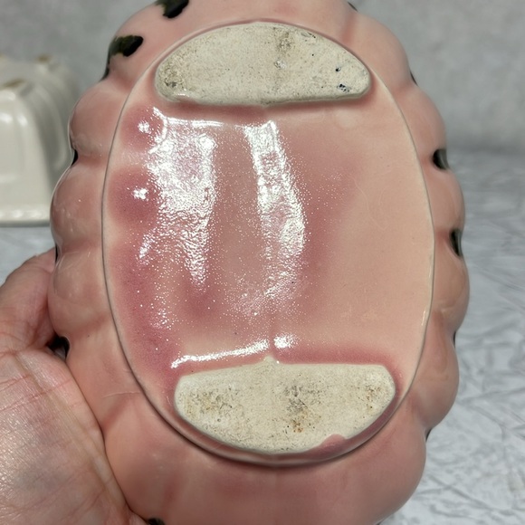 Set of 2 vintage drip glaze oval planters pink/ green  and blue/black - Picture 8 of 12